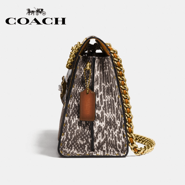 Coach - Parker With Rivets And Snakeskin Detail Shoulderbag / Handbag - Black Multi / Brass