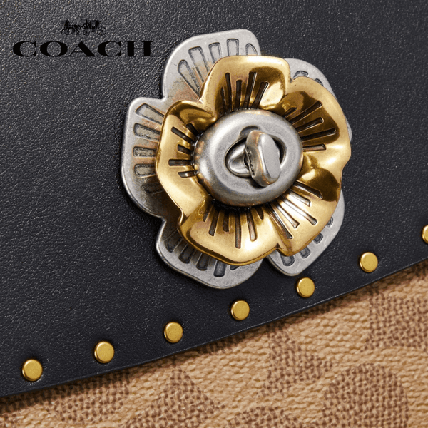 Coach - Parker With Rivets And Snakeskin Detail Shoulderbag / Handbag - Black Multi / Brass