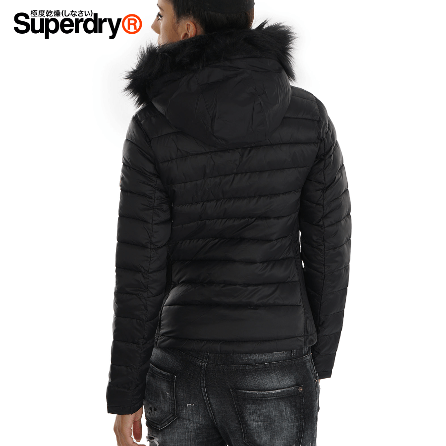 Superdry hooded double zip 2025 puffer jacket in black