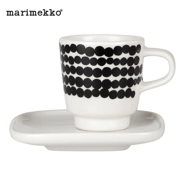 Marimekko Siirtolap Espresso Cup and Saucer 065322-190 - Räsymatto Black & White
