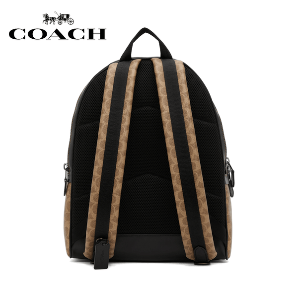 Coach - Academy Backpack In Signature Canvas - Khaki / Black Copper