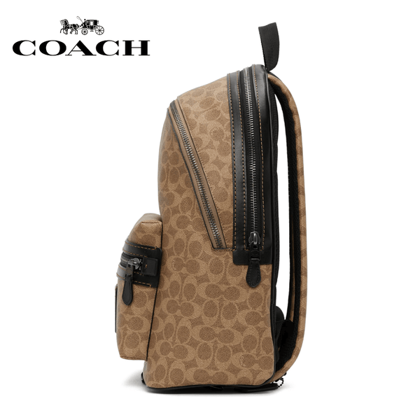 Coach - Academy Backpack In Signature Canvas - Khaki / Black Copper