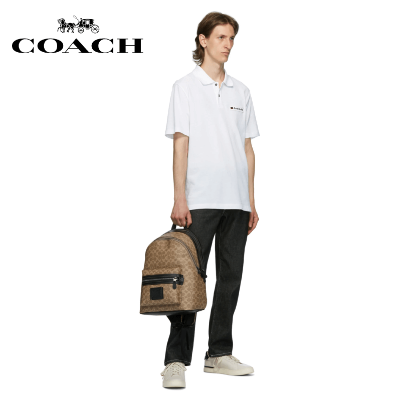 Coach - Academy Backpack In Signature Canvas - Khaki / Black Copper