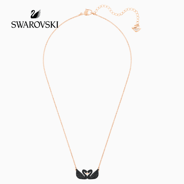 SWAROVSKI 5296468 ICONIC SWAN NECKLACE, BLACK, ROSE-GOLD TONE PLATED