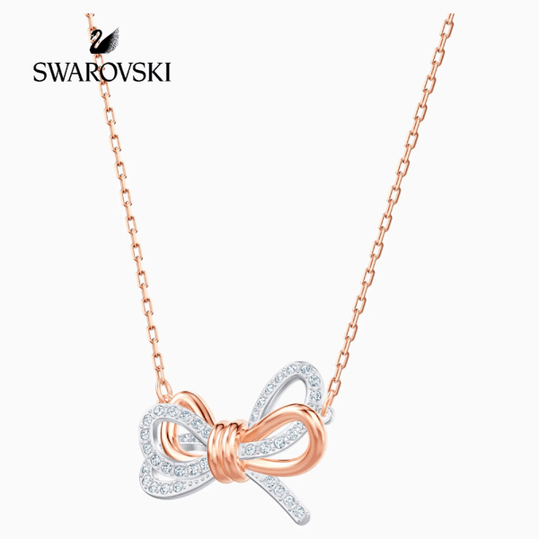 SWAROVSKI LIFELONG BOW PENDANT, WHITE, MULTI-METAL FINISH