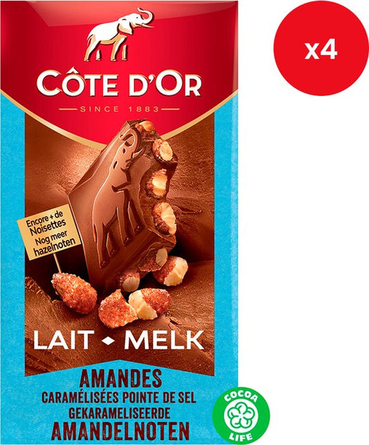 Côte d'Or - chocoladetablet - Melk Gekarameliseerde Amandelen - 180g x 4