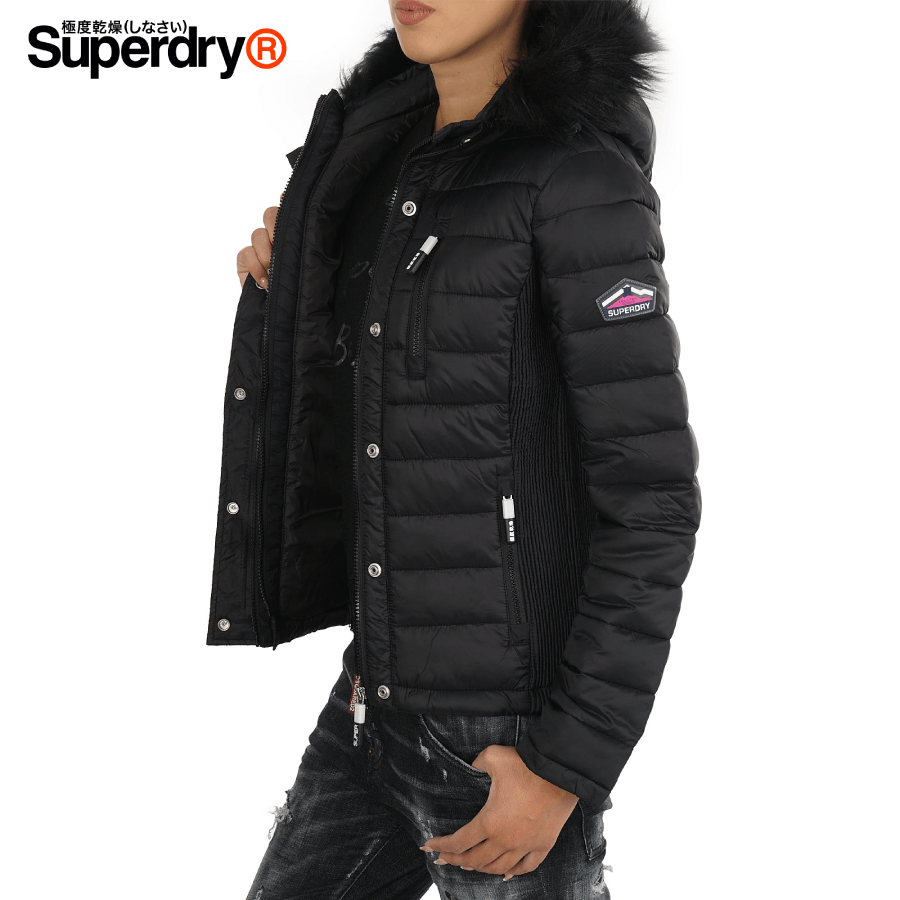 Superdry - Fuji Slim Double Zip Hooded Women Jacket Size L- Black (G50004LR)