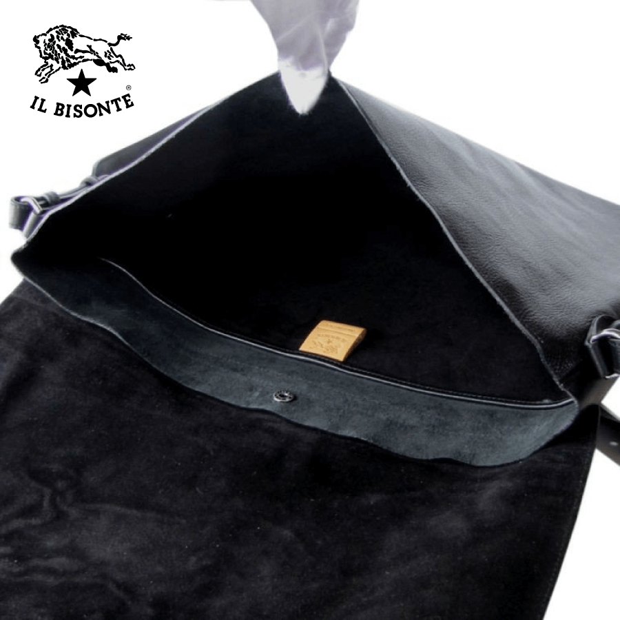 Il Bisonte - Man's Crossbody / Messenger Bag Logo In Cowhide Leather - Black (A2823.EP)