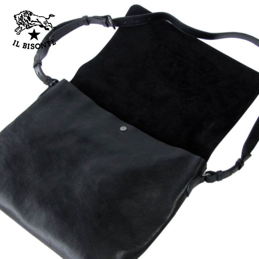 Il Bisonte - Man's Crossbody / Messenger Bag Logo In Cowhide Leather - Black (A2823.EP)