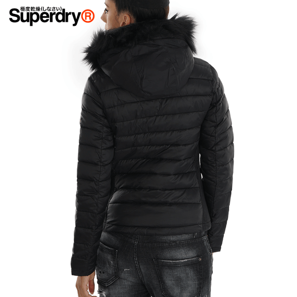Superdry - Fuji Slim Double Zip Hooded Women Jacket Size L- Black (G50004LR)