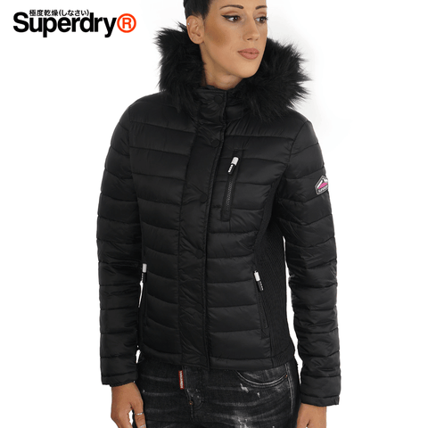 Superdry - Fuji Slim Double Zip Hooded Women Jacket Size L- Black (G50004LR)