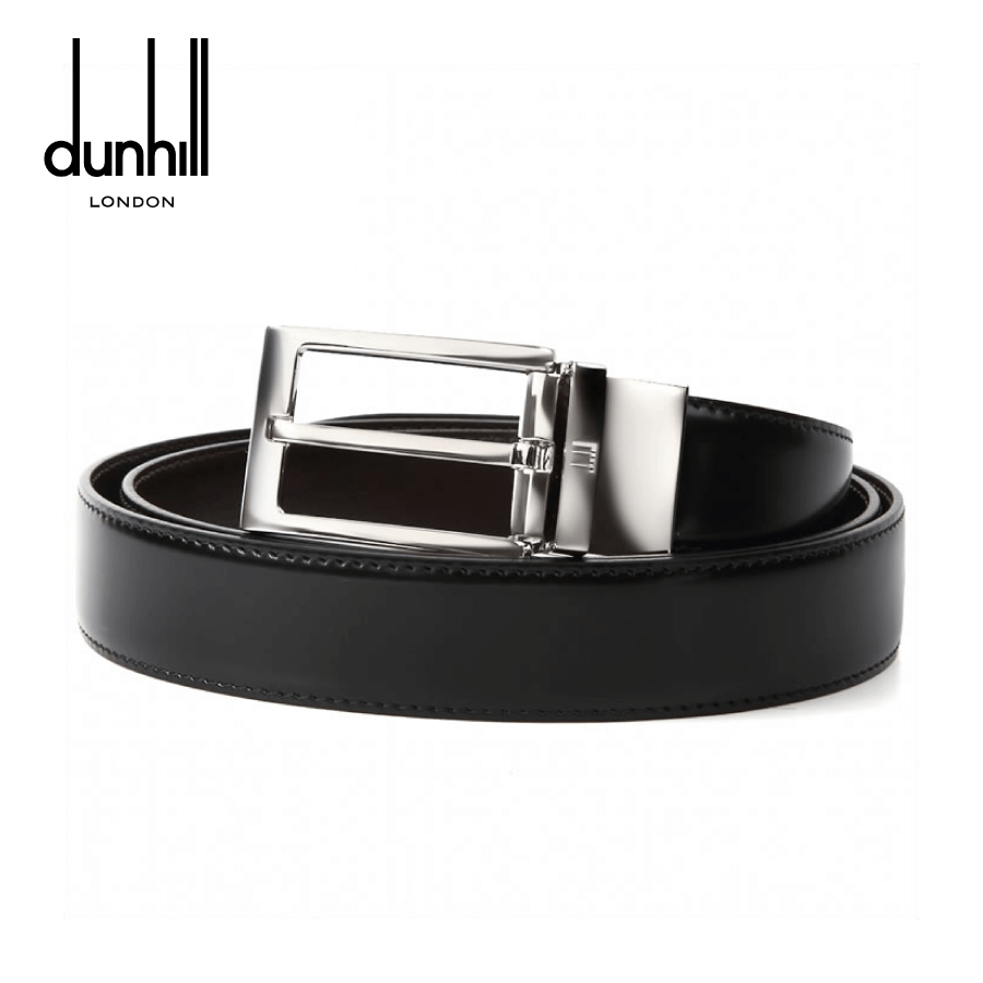 Dunhill - Men's Reversible Black / Dark Brown Genuine Leather Belt With Removable Rotated Buckle  - Black (HPW700A42)