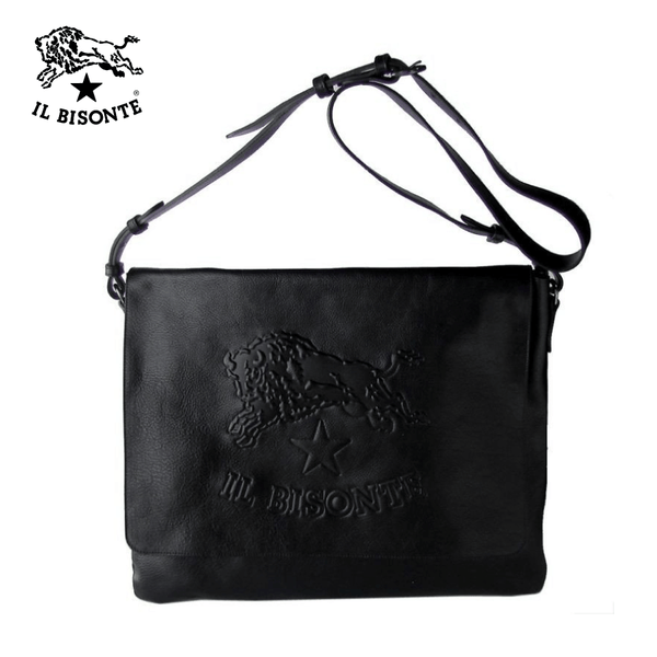 Il Bisonte - Man's Crossbody / Messenger Bag Logo In Cowhide Leather - Black (A2823.EP)