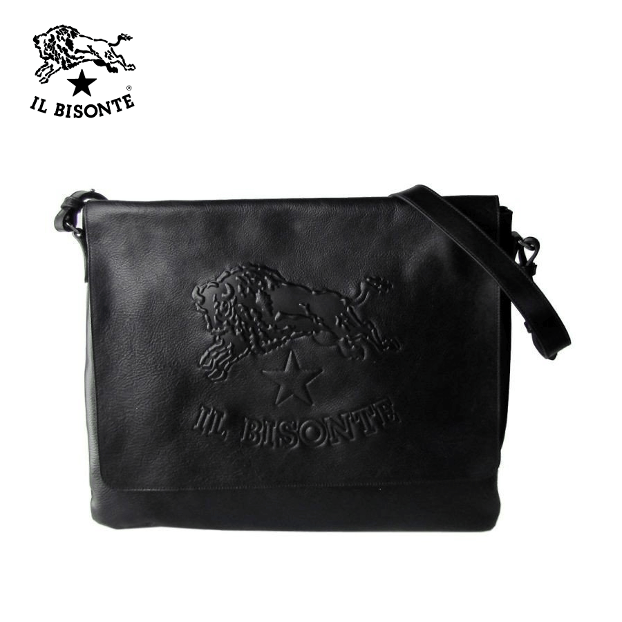 Il Bisonte - Man's Crossbody / Messenger Bag Logo In Cowhide Leather - Black (A2823.EP)