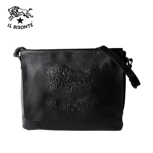 Il Bisonte - Man's Crossbody / Messenger Bag Logo In Cowhide Leather - Black (A2823.EP)