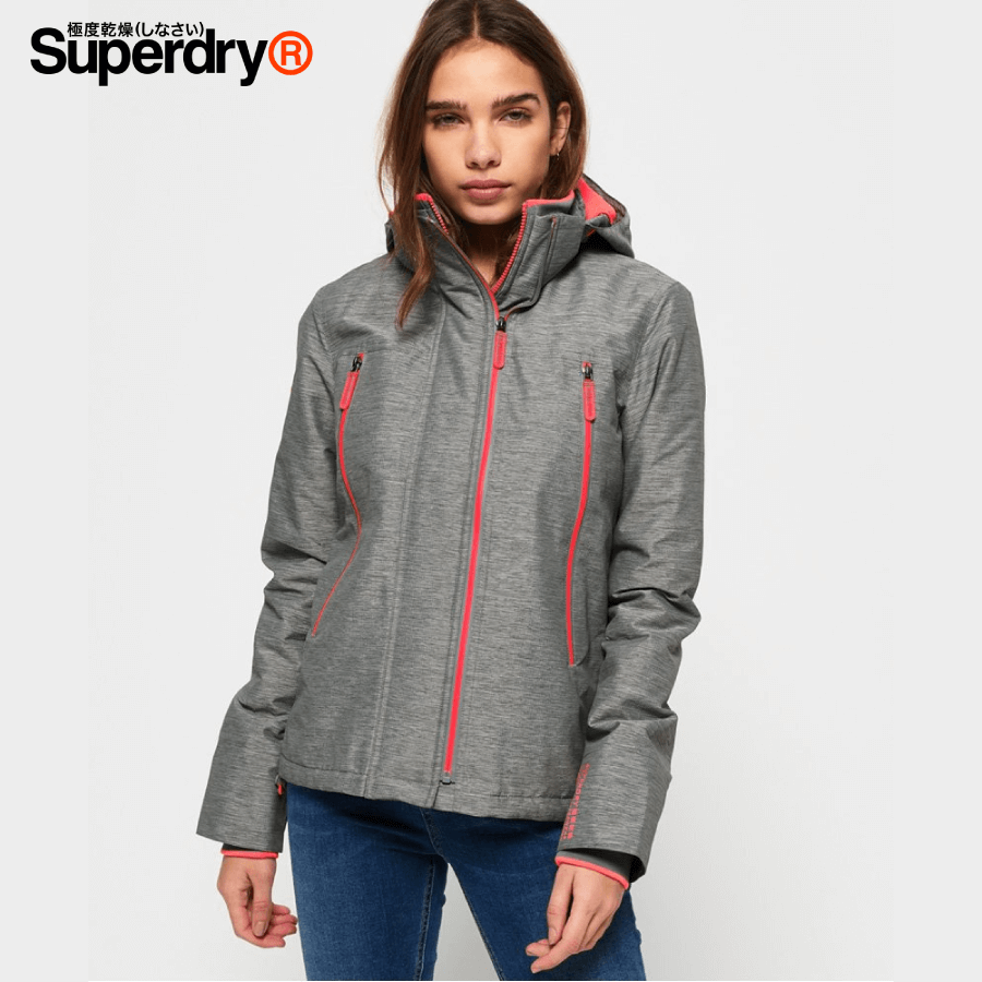 Superdry - Women's Pop Zip Velocity Windcheater Jacket - Light Grey / Shock Coral