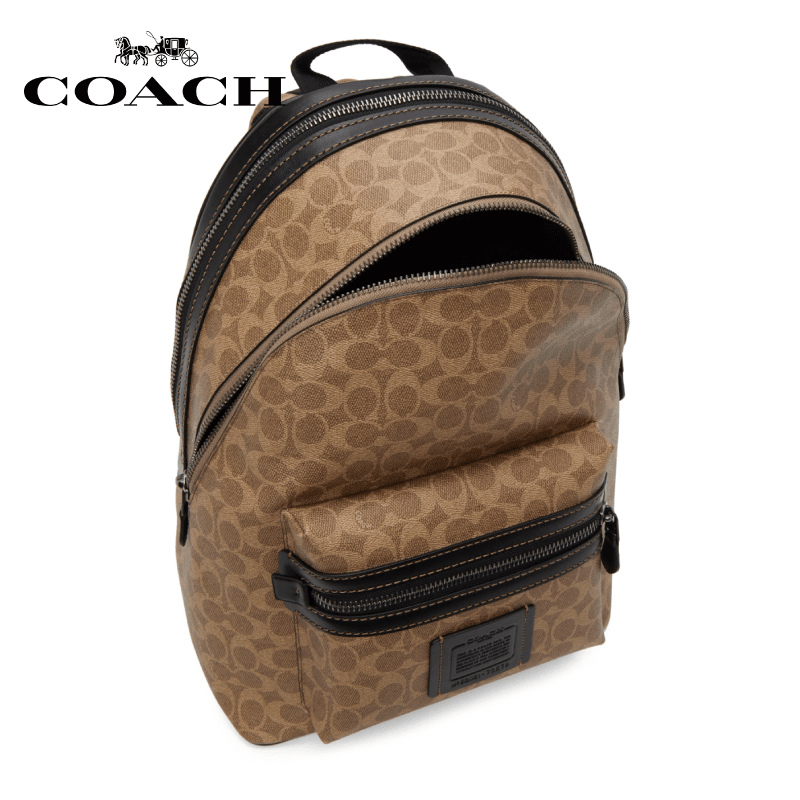 Coach - Academy Backpack In Signature Canvas - Khaki / Black Copper