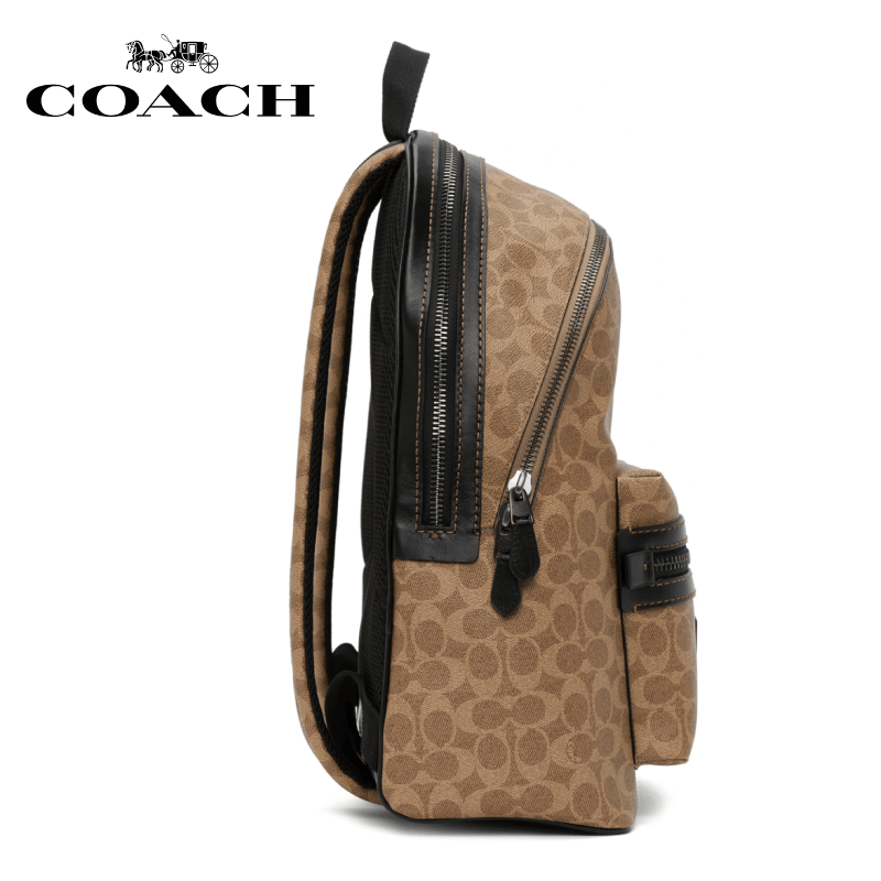 Coach - Academy Backpack In Signature Canvas - Khaki / Black Copper