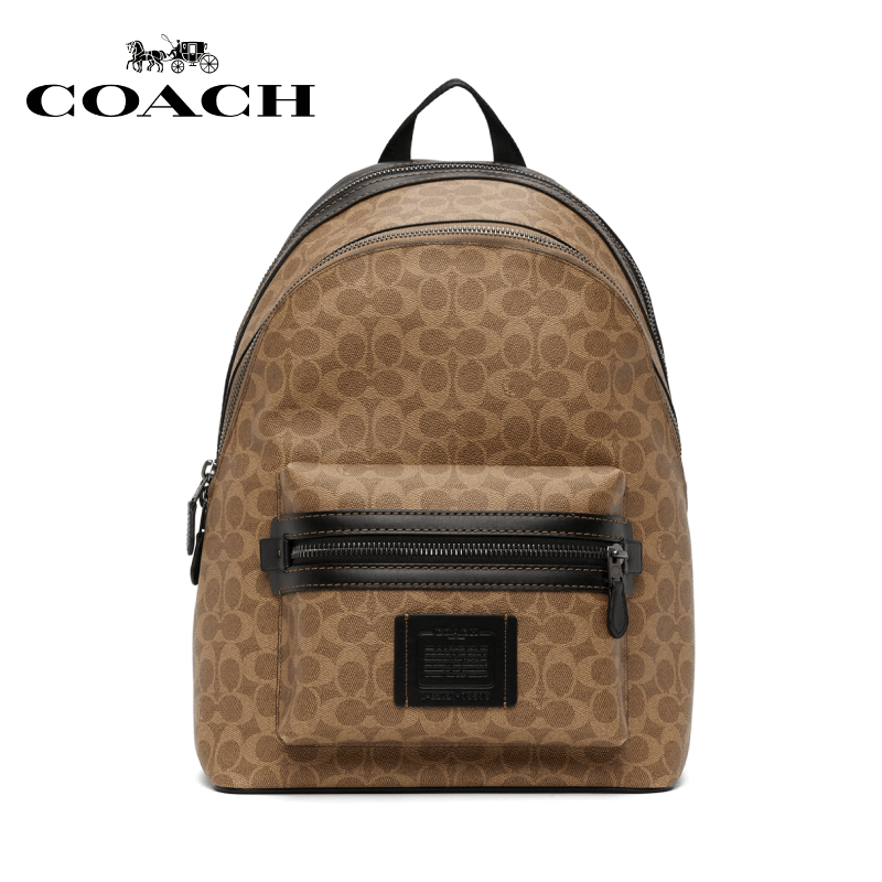 Coach - Academy Backpack In Signature Canvas - Khaki / Black Copper