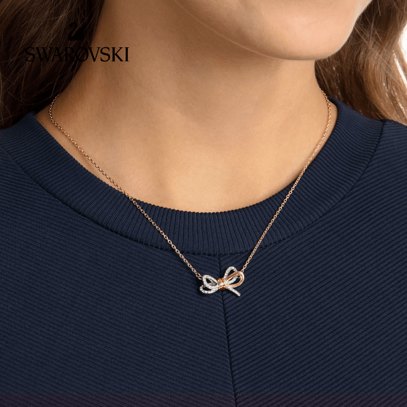 SWAROVSKI LIFELONG BOW PENDANT, WHITE, MULTI-METAL FINISH