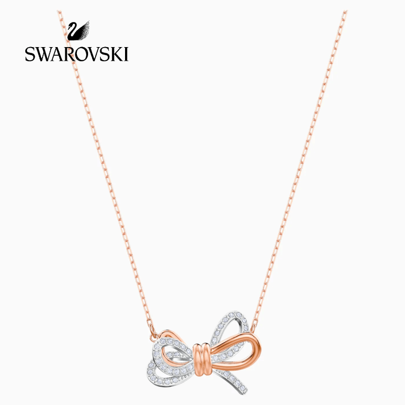 SWAROVSKI LIFELONG BOW PENDANT, WHITE, MULTI-METAL FINISH
